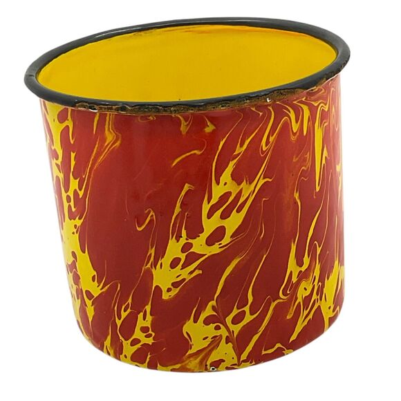Orange Yellow Swirl Splatterware Graniteware Coffee Cup Enamel Mug Retro Kitchen - Picture 4 of 8